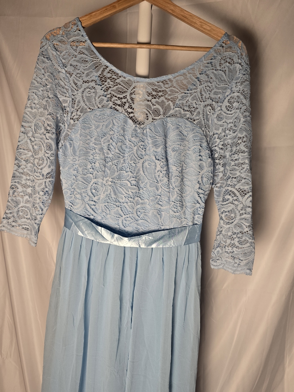 Light Blue Lace Long Sleeve A Line Dress Size Large